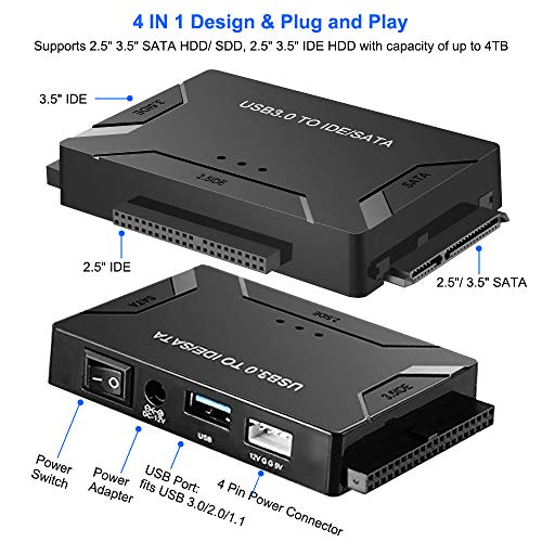 USB to SATA IDE HDD Adapter - USB 3.0 Cable to 2.5" 3.5" SATA IDE Hard Drive for Windows 10/8.1/8/ 7/Vista/XP, Mac OS, Support 5TB