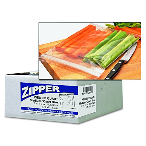 Handi-Bag ZIP1QS500 Resealable Clear Plastic Storage Bags, 1 Quart, 1.75 Mil, 7w x 8l, Clear, Box of 500