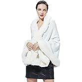SUFCOMOU Women Faux Fur Shawl Wrap Cape with Fur Trim Sleeveless Cardigan Dressy Cloak Winter Poncho Coat for Wedding