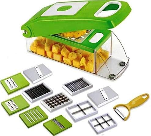 WIDEWINGS Multi-Purpose Plastic Vegetable and Fruits Grater, Chipser Chopper, Slicer, Cutter and Dicer with 11 Stainless Steel Blades and 1 Pillar