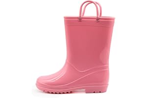 EUXTERPA Boys Girls Waterproof Rain Boots Kids Toddler Solid Color Boots with Easy On Handles