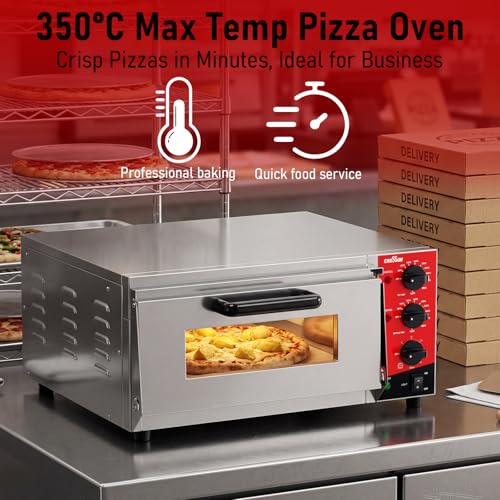 CROSSON Electric Pizza Oven 16 Inches, Professional Electric Pizza Oven in Stainless Steel 230 V/2000 W with Stone and Handle, for Indoor Restaurant Cooking Home Kitchen