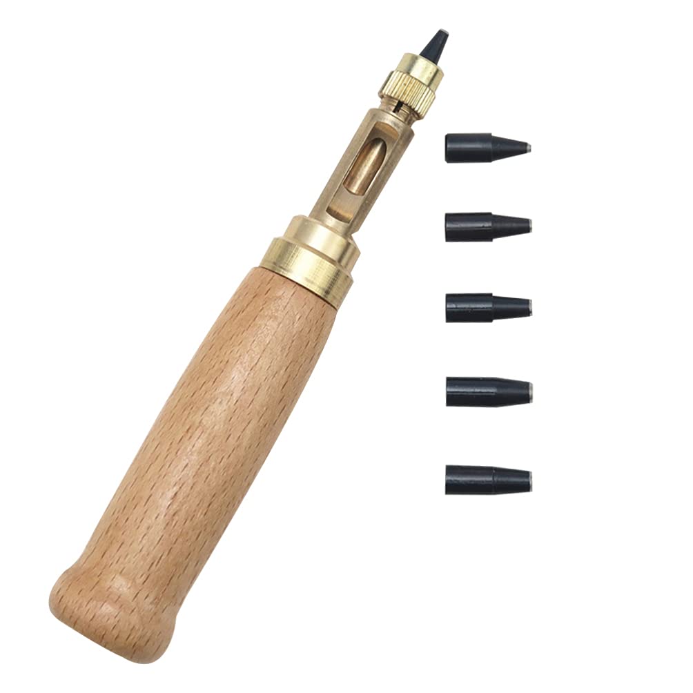 6pcs Screw Hole Punch Wood Handle Japanese Punch Adjustalbe Leather Tool Book Drill Punch 6 Tip Sizes Bookbinding Tool