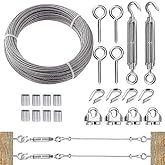 TooTaci 1/8 Stainless Steel Cable, 50ft 1/8 Wire Rope with M6 Turnbuckle | 7&times;7 Strands, 380 lb WLL Heavy Duty Aircraft Cable, Turnbuckle for Cables Wire for Deck Railing, Fences, Anti Sag Gate Kit