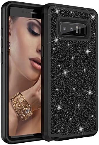Galaxy Note 8 Case, Tobomoco Luxury Shockproof Sleek Glitter Sparkly Bling Cute Shiny 3 in 1 Hybrid Hard PC Soft Silicone Protective Phone Cover for Girls &amp; Women, Black