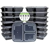 Freshware Meal Prep Containers [15 Pack] 3 Compartment with Lids, Food Containers, Lunch Box | BPA Free | Stackable | Bento Box, Microwave/Dishwasher/Freezer Safe, Portion Control, 21 day fix (32 oz)