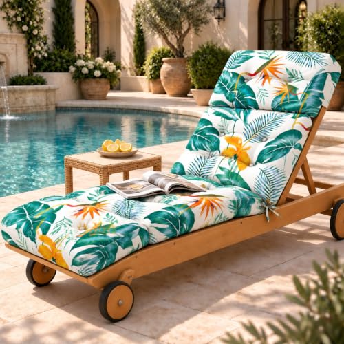 Outdoor Lounge Chair Cushion Yellow-Green Leaf
