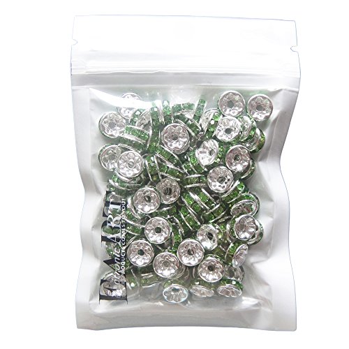 RUBYCA 100pcs Round Rondelle Spacer Charm Bead 4mm Silver Tone Peridot Green Czech Crystal DIY - Thumbnail 3