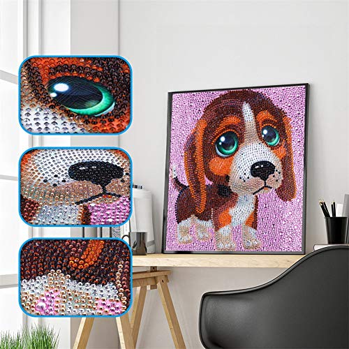 AOBOR Diamond Painting for Kids Full Drill Painting by Number Kits Rhinestone Mosaic Making for Home Wall Decor (Cute Puppy)
