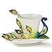 New Fashion Hand Crafted Porcelain Enamel Peacock Coffee Cup Set with Saucer and Spoon - Gift Packaging