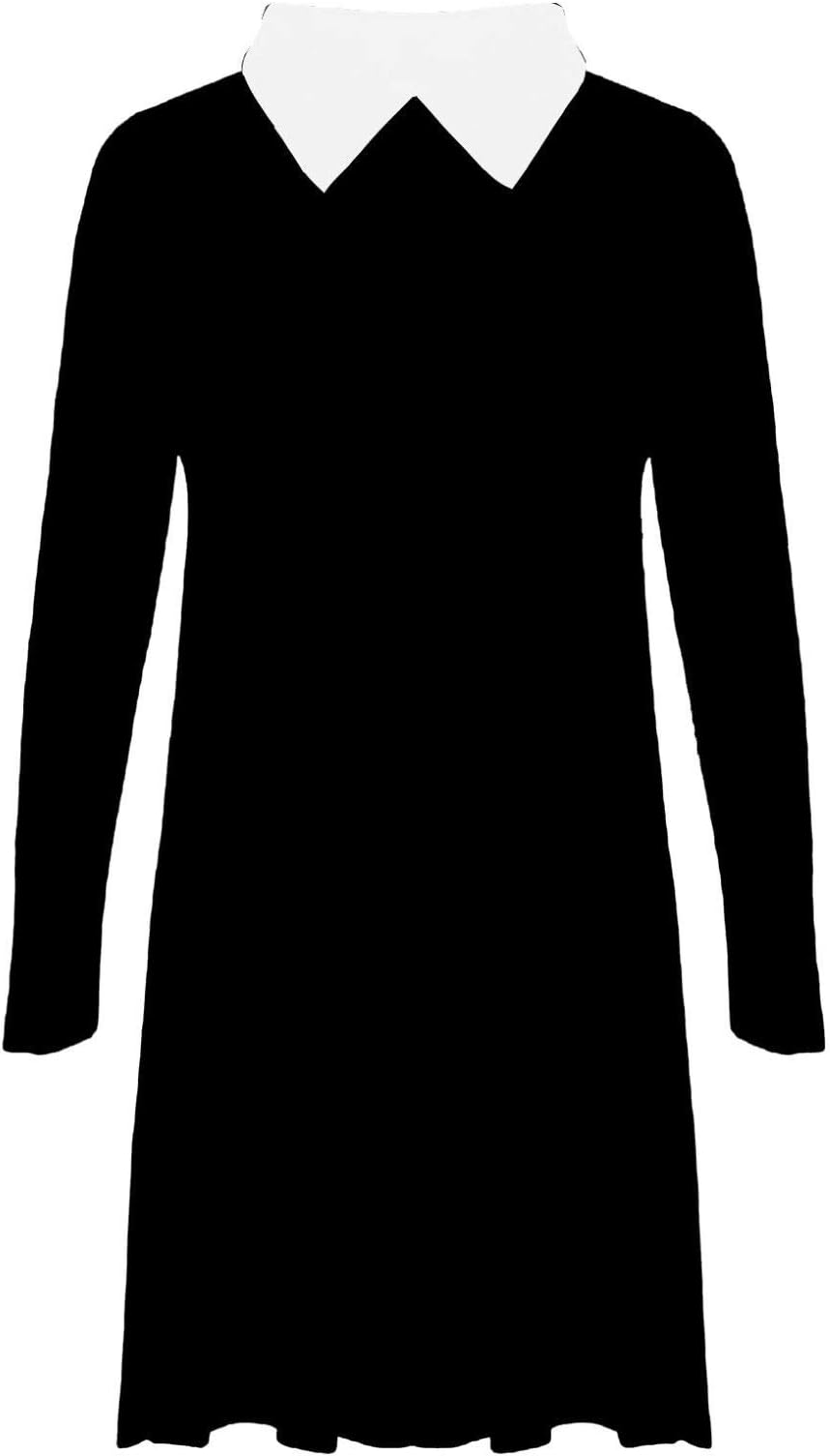 Womens Ladies Peter Pan Collar Long Sleeve Flared Swing Dress Top White-Collar