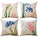 sykting Spring Pillow Covers Cotton Linen Farmhouse Flower Pillow Covers 18x18 inch for Couch Bed Chair Set of 4
