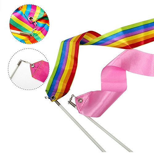 10 Pieces 4m Rhythmic Gymnastic Ribbons Dance Ribbon Dance Streamers for Kids, Baton Twirling, Assorted Colors