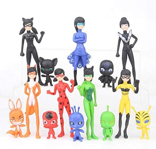 Kinda Inc 14 pcs Ladybug Action Figure - Ladybug and cat Noir Miraculous Action Figures - Miraculous Ladybug Toy Set Minifigures - Ladybug Tikki Dolls 14 Set – Miraculous Toys
