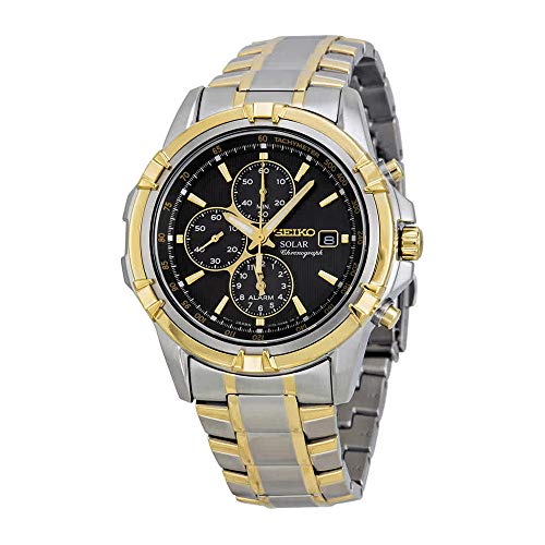 Seiko Solar Chronograph Black Dial Two-Tone Mens Watch SSC142