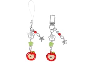 2pcs Cute Phone Charm Keychains, Aesthetic Y2K Red Apple Fruit Charms Phone Straps with Star Pendants Cellphone Charm Accesso