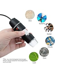 Microscopio digital USB WiFi de Depstech, Microscopio inalámbrico portátil con 8 LEDs ajustables de brillo, 50 x 500 x con soporte ajustable para iOS Android Windows   Negro