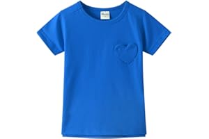 Noomelfish Girls Short Sleeve Heart Pocket T-Shirts Casual Cotton Tee Tops Blouse (5-12 Years)