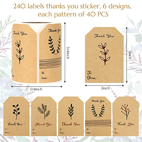 SallyFashion Kraft Sticker Paper Label, 240 PCS Vintage Gift Tags, Thank You Stickers Roll for Holiday Glass Bottle Present Supplies