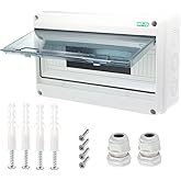 Otdorpatio Breaker Box Distribution Protection Box, IP65 Clear Cover Electrical Box, ABS Power Supply Electronic Junction Box Din Rail Enclosure for Circuit Breaker on The Wall 15 Way