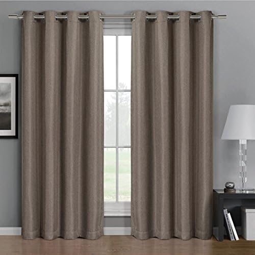 Pair of Two Top Grommet Gulfport Faux Linen Blackout Weave Thermal Insulated Curtain Panels, Triple-Pass Yarn Back Layer, Elegant and Contemporary Gulfport Blackout Panels, Set of Two Brown 52" by 96" Panels (104" by 96" Pair)