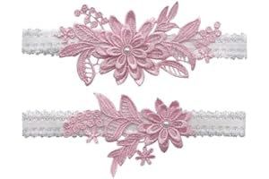 Wedding Garters for Bride Bridal Lace Garter Set Floral Leg Ring with Hand Sewn Faux Pearls