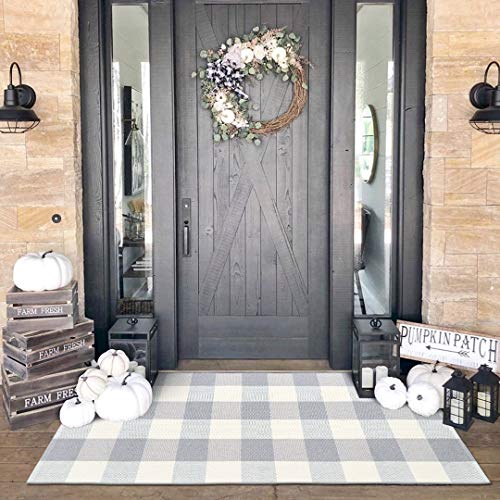 Ailsan Cotton Buffalo Plaid Rug Runner Doormat 2' x 4.3' Farmhouse Gray