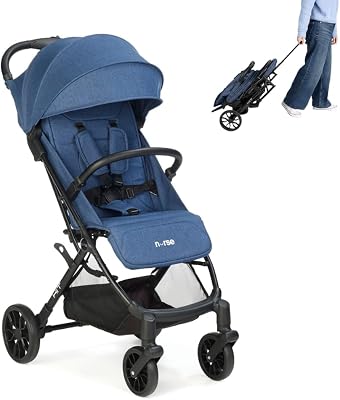 Hit Silla de Paseo Ligera hasta 22 kg, Plegado Compacto con Una Mano, Asa de Transporte, Respaldo Reclinado, Capota Extensible, Azul