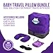Baby Travel Pillow Bundle - Inflatable Height-Adjustable Bed for Kids on Long Airplane Flights, Perfect Fit Neck Rest Accessories Including Ear Plugs and Eye Masks for Parents