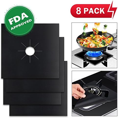 Gas Range Protectors Stovetop Burner Liner Covers Dishwasher Safe gas range drip pan Reusable Non-Stick FDA Approved Fast Clean Liners for Kitchen/Cooking 0.2 mm Thickness (10.6” x 10.6”)