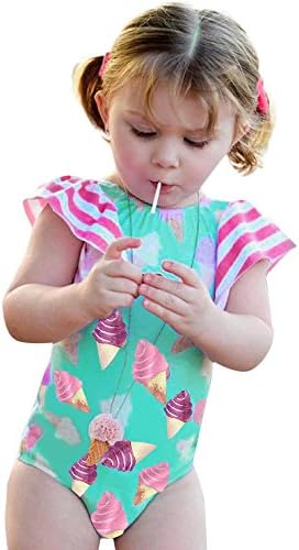 Carolui Toddler Infant Baby Girls Romper Ice Cream Printed Striped Jumpsuit Splice Playsuit