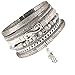 REEBOOO Boho Bracelet, Leather Bracelet  with Pineapples Charm Jewelry Gift for Her (Grey)