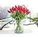 Montout 12PCS/Set PU Stunning Holland Tulip Flower Real Touch Artificial Silk Flowers Arrangement Bouquet Home Room Office Wedding Party Decor (Red)