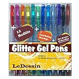 12 Glitter Gel Pens and 12 Refills For Coloring Books, Card Making, Scrapbooking, Drawing, Doodles