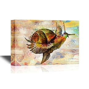 Canvas Wall Art - an Imaginary Snail with Wings Flying in The Sky - Gallery Wrap Modern Home Art | Ready to Hang - 12x18 inches