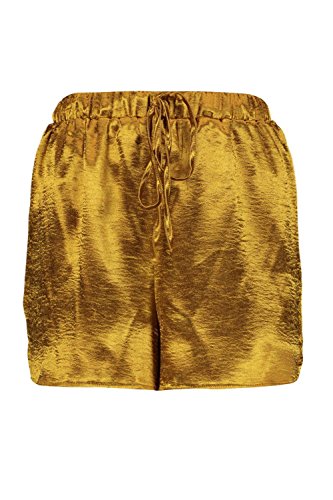 Boohoo Womens Jenny Premium Satin Runner Shorts in Sand size 6