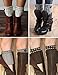 Womens Short Boot Cuffs Cable Knit Leg Warmer 2 Pack Winter Crochet Button Toppers(Black/Beige)