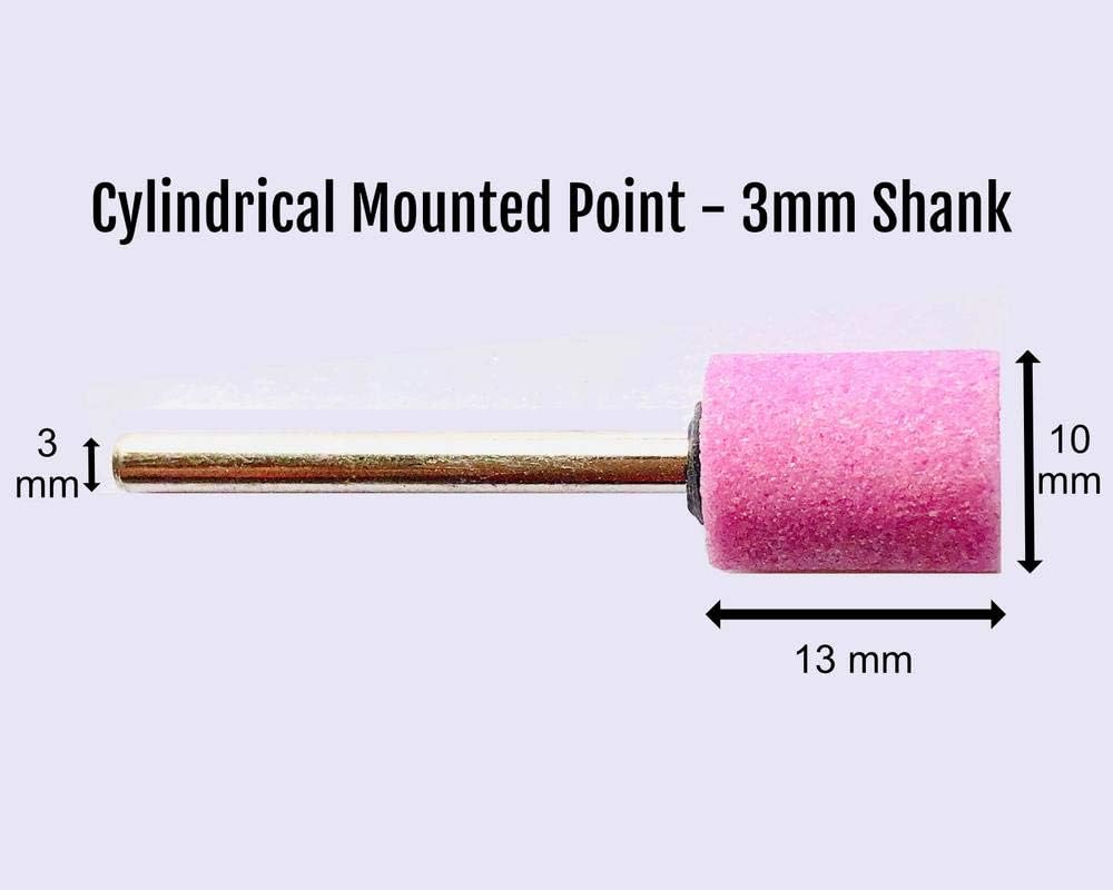 OSAKA ABRASIVE Aluminium Oxide PA Cylindrical Mounted Point Shank (Pink, 10 X 13 X 3 mm) - Pack of 20 pieces