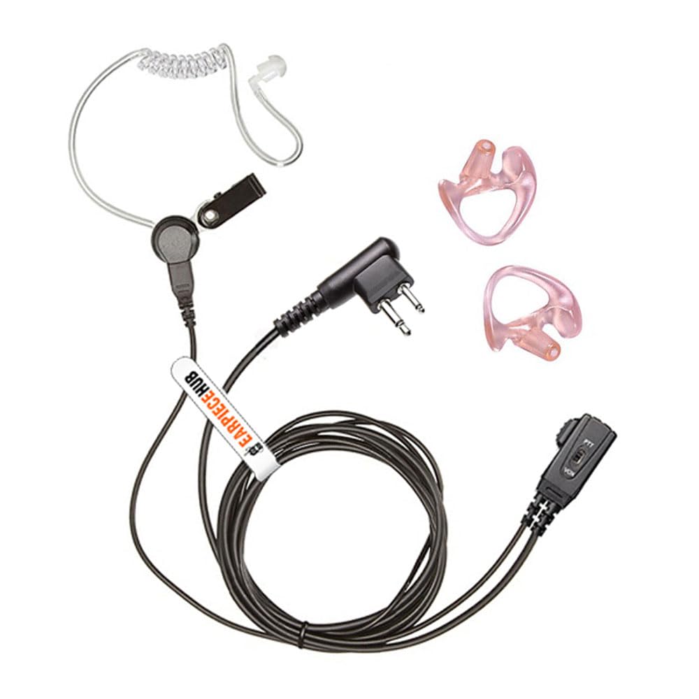 Eariece Hub Compatible with Motorola Radio 2 Pin Covert Acoustic Earpiece with Earmoulds (PTT/VOX Headset with PTT Microphone) CP040, GP300, DP1400, XT660d