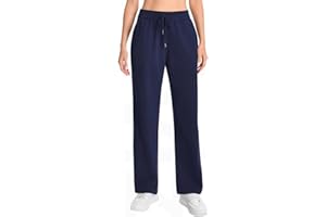 Auriviz Widen Waistband Sweat Pants for Women Exposed Pockets Lounge Sweatpants Straight Leg Pants 29’’ Inseam