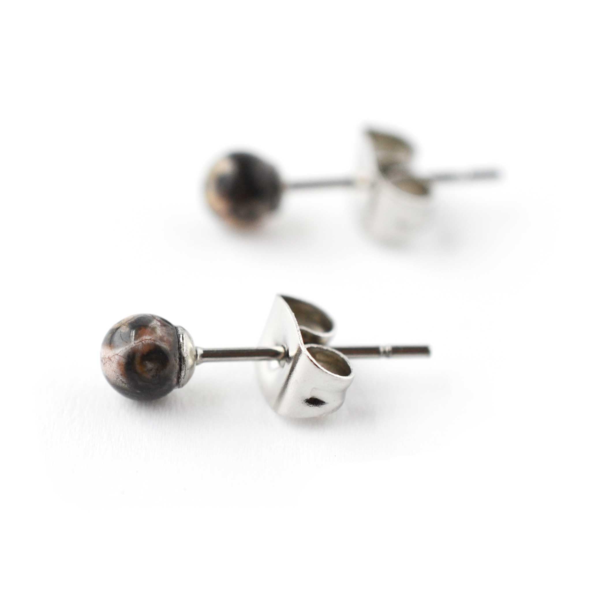4mm Jasper Earrings Studs, Hypoallergenic Surgical Steel For Sensitive Ears
