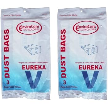 6 Eureka Style V Vacuum Bags, Power Team, Powerline, Canisters, World Vac, Home Cleaning System Vacuum Cleaners, 3800, 3900, 6700, 6800, 6865, 8000, 8200, 8900, 52358, 52358-12, 576898-12 (Filteraire), 54923-10, 6865
