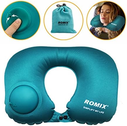 Jieyao Travel Neck Pillow for Sleeping Inflatable Kids Travel Pillow with Draw String Bag,Neck Support Pillow for Airplanes,Car,Train,Bus. (blue)