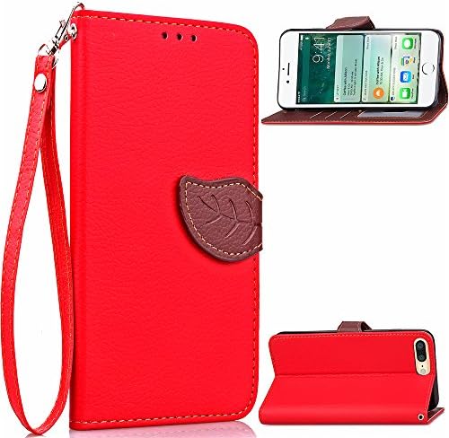iphone 7 Plus Case,OTRON Luxury PU Leather Wallet Case With Wrist Strap Flip Folio Stand Feature Card Slots Holder Hidden Pocket Anti-Scratch Shockproof Cases For iPhone 8 Plus [5.5 inch] (Red)