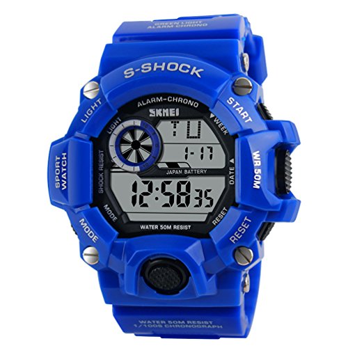 VIGOROSO Men's Camouflage Military Army LED Digital Sports Fan Watch (All Blue)