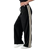 YIPINK Women's Wide-Leg Track Pants with Pockets - High Waist Athletic Pants, Quick-Dry Lightweight Straight Leg Pants Black