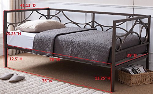 Vegas Dark Pewter Metal Day Bed Frame with Headboard, Footboard, Rails & Slats (Twin Size Daybed)