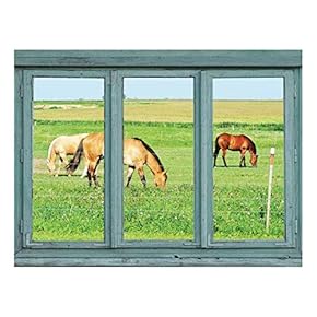 Horses in a Pasture grazing on Green Grass - Wall Mural, Removable Sticker, Home Decor - 24x32 inches