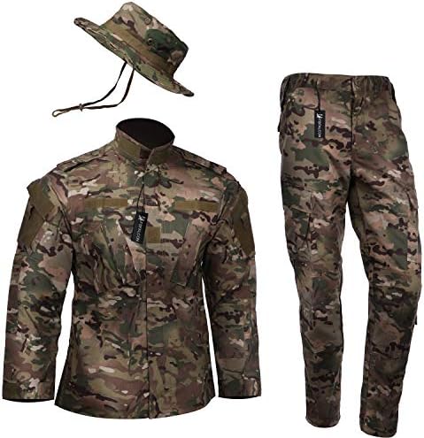 [Falcon] Multicam Airsoft Camouflage Top and Bottom Boonie Hat Belt American Flag Patch 4 Pcs Set XS – XXL