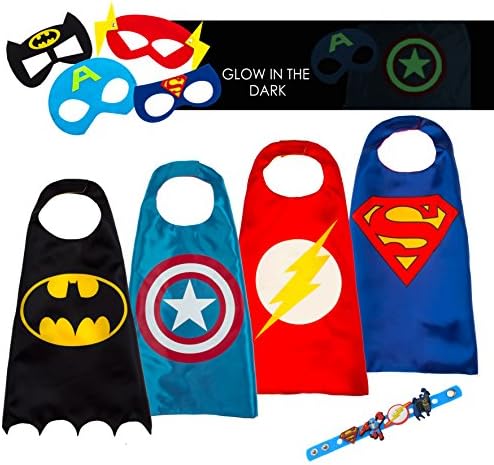 Dropplex 4 Superhero Capes For Kids - Super Hero Toys &amp; Costumes Birthday Party Supplies